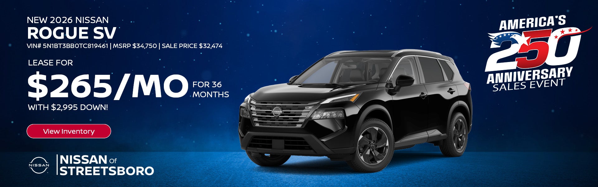 Lease a New 2026 Nissan Rogue SV in Streetsboro, OH