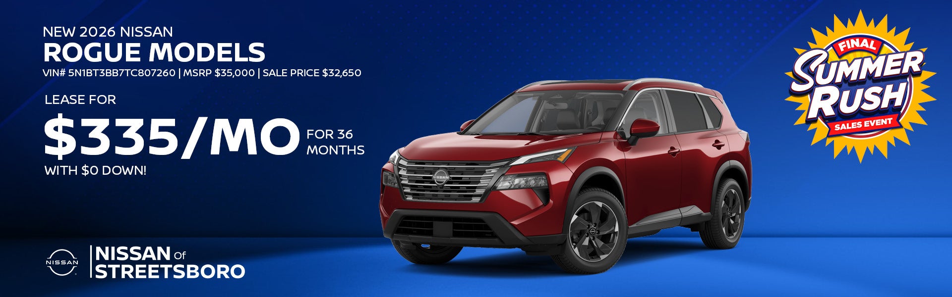Lease a new 2026 Nissan Rogue for $335/mo