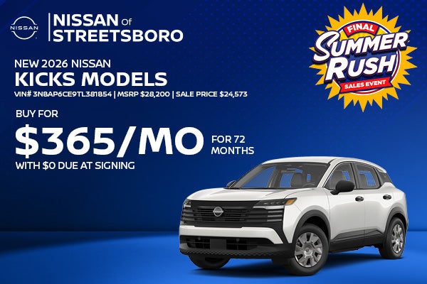 Lease a new 2026 Nissan Kicks for $365/mo