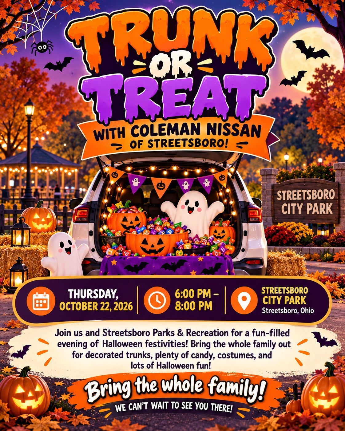 Coleman Nissan of Streetsboro Trunk or Treat Thursday October 22, 2026 from 6 PM to 8 PM